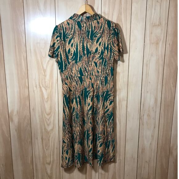 Tree Pattern Collared V-Neck Short Sleeve A-Line Midi Dress 2XL - Picture 2 of 5